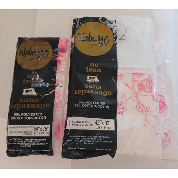 Vintage Wabasso Set of Double Bottom Fitted Sheet and 2 Regular Pillow Slips - Picture 2 of 5